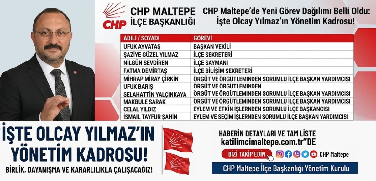 CHP Maltepe&rsquo;de Yeni G&ouml;rev Dağılımı Belli Oldu İşte Olcay Yılmaz&rsquo;ın Y&ouml;netim Kadrosu!