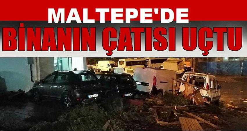 Maltepe'de şiddetli rüzgarda binanın çatısı uçtu 5 otomobil zarar gördü.  